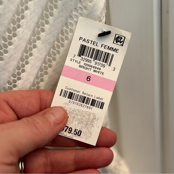 NWT BAR III Pastelle Femme White Striped V Neck Illusion Dress Fit Flare Size 6 - Picture 4 of 7